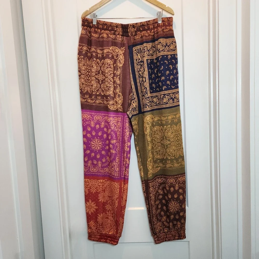 Farm Rio Bandana Patchwork Boho Jogger Sweatpants XL Festival Athleisure Cozy